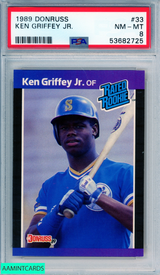 1989 DONRUSS KEN GRIFFEY JR #33 ROOKIE HOF SEATTLE MARINERS RC PSA 8 NM-MT 53682725 1989 DONRUSS KEN GRIFFEY JR #33 ROOKIE HOF SEATTLE MARINERS RC PSA 8 NM-MT 53682725