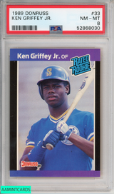 1989 DONRUSS KEN GRIFFEY JR #33 ROOKIE HOF SEATTLE MARINERS RC PSA 8 NM-MT 52868030 1989 DONRUSS KEN GRIFFEY JR #33 ROOKIE HOF SEATTLE MARINERS RC PSA 8 NM-MT 52868030