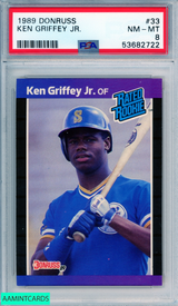 1989 DONRUSS KEN GRIFFEY JR #33 ROOKIE HOF SEATTLE MARINERS RC PSA 8 NM-MT 53682722