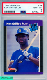 1989 DONRUSS KEN GRIFFEY JR #33 ROOKIE HOF SEATTLE MARINERS RC PSA 8 NM-MT 53682717 1989 DONRUSS KEN GRIFFEY JR #33 ROOKIE HOF SEATTLE MARINERS RC PSA 8 NM-MT 53682717