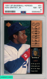 1997 SP BASEBALL HEROES KEN GRIFFEY JR #91 SEATTLE MARINERS HOF PSA 8 NM-MT 55664631 1997 SP BASEBALL HEROES KEN GRIFFEY JR #91 SEATTLE MARINERS HOF PSA 8 NM-MT 55664631