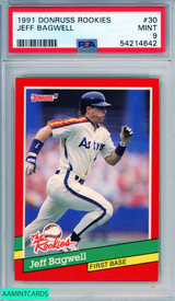 1991 DONRUSS ROOKIES JEFF BAGWELL #30 ROOKIE HOF HOUSTON ASTROS RC PSA 9 MINT 54214642 1991 DONRUSS ROOKIES JEFF BAGWELL #30 ROOKIE HOF HOUSTON ASTROS RC PSA 9 MINT 54214642