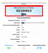 1993 ULTRA MIKE PIAZZA #60 LOS ANGELES DODGERS ROOKIE RC PSA 8 NM-MT 02194913 1993 ULTRA MIKE PIAZZA #60 LOS ANGELES DODGERS ROOKIE RC PSA 8 NM-MT 02194913