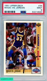 1991 UPPER DECK MAGIC VS JORDAN #34 HOF LAKERS BULLS PSA 9 MINT 54214620 1991 UPPER DECK MAGIC VS JORDAN #34 HOF LAKERS BULLS PSA 9 MINT 54214620