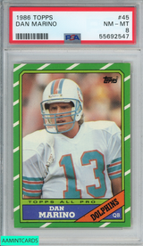 1986 TOPPS DAN MARINO #45 MIAMI DOLPHINS HOF PSA 8 NM-MT 55692547 1986 TOPPS DAN MARINO #45 MIAMI DOLPHINS HOF PSA 8 NM-MT 55692547