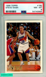 1996 TOPPS STEVE NASH #182 ROOKIE HOF SUNS RC PSA 8 NM-MT 54740964 1996 TOPPS STEVE NASH #182 ROOKIE HOF SUNS RC PSA 8 NM-MT 54740964