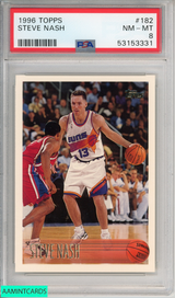 1996 TOPPS STEVE NASH #182 ROOKIE HOF PHOENIX SUNS RC PSA 8 NM-MT 53153331 1996 TOPPS STEVE NASH #182 ROOKIE HOF PHOENIX SUNS RC PSA 8 NM-MT 53153331