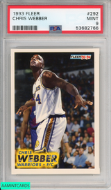 1993 FLEER CHRIS WEBBER #292 ROOKIE GOLDEN STATE WARRIORS RC PSA 9 MINT 53682766 1993 FLEER CHRIS WEBBER #292 ROOKIE GOLDEN STATE WARRIORS RC PSA 9 MINT 53682766
