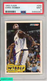 1993 FLEER CHRIS WEBBER #292 ROOKIE GOLDEN STATE WARRIORS RC PSA 9 MINT 54692267 1993 FLEER CHRIS WEBBER #292 ROOKIE GOLDEN STATE WARRIORS RC PSA 9 MINT 54692267