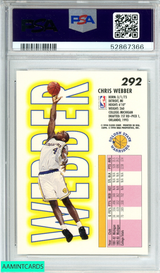 1993 FLEER CHRIS WEBBER #292 GOLDEN STATE WARRIORS ROOKIE RC PSA 9 MINT 52867366 1993 FLEER CHRIS WEBBER #292 GOLDEN STATE WARRIORS ROOKIE RC PSA 9 MINT 52867366