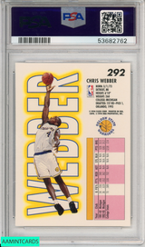 1993 FLEER CHRIS WEBBER #292 ROOKIE GOLDEN STATE WARRIORS RC PSA 9 MINT 53682762 1993 FLEER CHRIS WEBBER #292 ROOKIE GOLDEN STATE WARRIORS RC PSA 9 MINT 53682762
