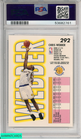 1993 FLEER CHRIS WEBBER #292 ROOKIE GOLDEN STATE WARRIORS RC PSA 9 MINT 53682761 1993 FLEER CHRIS WEBBER #292 ROOKIE GOLDEN STATE WARRIORS RC PSA 9 MINT 53682761