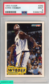 1993 FLEER CHRIS WEBBER #292 ROOKIE GOLDEN STATE WARRIORS RC PSA 9 MINT 53682758 1993 FLEER CHRIS WEBBER #292 ROOKIE GOLDEN STATE WARRIORS RC PSA 9 MINT 53682758