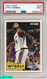 1993 FLEER CHRIS WEBBER #292 ROOKIE GOLDEN STATE WARRIORS RC PSA 9 MINT 53682765 1993 FLEER CHRIS WEBBER #292 ROOKIE GOLDEN STATE WARRIORS RC PSA 9 MINT 53682765
