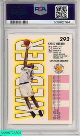 1993 FLEER CHRIS WEBBER #292 ROOKIE GOLDEN STATE WARRIORS RC PSA 9 MINT 53682764 1993 FLEER CHRIS WEBBER #292 ROOKIE GOLDEN STATE WARRIORS RC PSA 9 MINT 53682764