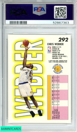 1993 FLEER CHRIS WEBBER #292 GOLDEN STATE WARRIORS ROOKIE RC PSA 9 MINT 52867363 1993 FLEER CHRIS WEBBER #292 GOLDEN STATE WARRIORS ROOKIE RC PSA 9 MINT 52867363