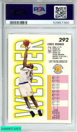 1993 FLEER CHRIS WEBBER #292 GOLDEN STATE WARRIORS ROOKIE RC PSA 9 MINT 52867360 1993 FLEER CHRIS WEBBER #292 GOLDEN STATE WARRIORS ROOKIE RC PSA 9 MINT 52867360