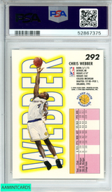 1993 FLEER CHRIS WEBBER #292 GOLDEN STATE WARRIORS ROOKIE RC PSA 9 MINT 52867375 1993 FLEER CHRIS WEBBER #292 GOLDEN STATE WARRIORS ROOKIE RC PSA 9 MINT 52867375
