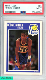 1989 FLEER REGGIE MILLER #65 INDIANA PACERS 2ND YEAR CARD PSA 9 MINT 53085100 1989 FLEER REGGIE MILLER #65 INDIANA PACERS 2ND YEAR CARD PSA 9 MINT 53085100