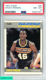 1987 FLEER CHUCK PERSON #85 INDIANA PACERS ROOKIE RC PSA 8 NM-MT 52867391 1987 FLEER CHUCK PERSON #85 INDIANA PACERS ROOKIE RC PSA 8 NM-MT 52867391