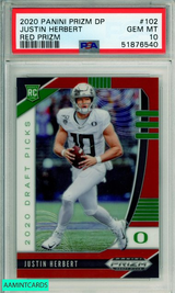 2020 PANINI PRIZM DRAFT PICKS JUSTIN HERBERT #102 RED PRIZM ROOKIE PSA 10 GEM MT 51876540 2020 PANINI PRIZM DRAFT PICKS JUSTIN HERBERT #102 RED PRIZM ROOKIE PSA 10 GEM MT 51876540