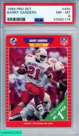 1989 PRO SET BARRY SANDERS #494 ROOKIE HOF DETROIT LIONS RC PSA 8 NM-MT 53082179 1989 PRO SET BARRY SANDERS #494 ROOKIE HOF DETROIT LIONS RC PSA 8 NM-MT 53082179