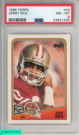1988 TOPPS JERRY RICE #43 SAN FRANCISCO 49ERS HOF PSA 8 NM-MT 54831435 1988 TOPPS JERRY RICE #43 SAN FRANCISCO 49ERS HOF PSA 8 NM-MT 54831435
