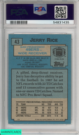 1988 TOPPS JERRY RICE #43 SAN FRANCISCO 49ERS HOF PSA 8 NM-MT 54831435 1988 TOPPS JERRY RICE #43 SAN FRANCISCO 49ERS HOF PSA 8 NM-MT 54831435