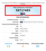 2018 PANINI CLASSICS TOM BRADY #59 NEW ENGLAND PATRIOTS PSA 9 MINT 58717483