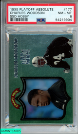 1998 PLAYOFF ABSOLUTE CHARLES WOODSON #177 SSD HOBBY ROOKIE HOF RAIDERS RC PSA 8 54219904