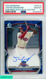 2023 BOWMAN JUSTIN CRAWFORD#CPAJC CHR PROS AU-BLUE CRATR REF OF 15O PSA 10 81324015 2023 BOWMAN JUSTIN CRAWFORD#CPAJC CHR PROS AU-BLUE CRATR REF OF 15O PSA 10 81324015