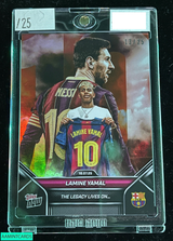 2025 TOPPS NOW FC BARCELONA LAMINE YAMAL #2 LIONEL MESSI CHROME ORANGE 13 OF 25 999919938229
