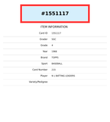 1966 TOPPS N L  BATTING LEADERS #215 SGC 4 1551117