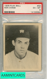 1939 PLAY BALL KEN CHASE #59 PSA 6 EX-MT 14193584 1939 PLAY BALL KEN CHASE #59 PSA 6 EX-MT 14193584
