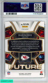 2023 PANINI SELECT FUTURE ISIAH PACHECO #FUTIPA ZEBRA PRIZM ROOKIE RC PSA 10 114783203