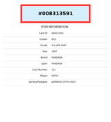 1997 POKEMON JP FOSSIL DITTO HOLO #132 BGS 9.5 GEM MINT 008313591
