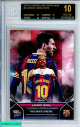 2025 TOPPS NOW LAMIE YAMAL #2 MESSI FC BARCELONA BGS 10 PRISTINE BLACK LABEL 0018639236