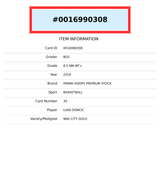 2019-20 HOOPS PREMIUM STOCK NBA CITY GOLD LUKA DONCIC #30 BGS 8.5 0016990308