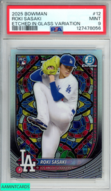 2025 BOWMAN ROKI SASAKI #12 ETCHED IN GLASS VARIATION ROOKIE RC PSA 9 MINT 127478056