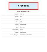 1997 FLEER ULTRA DAVID ARIAS #G518 SGC 9 GOLD MEDALLION 7862981