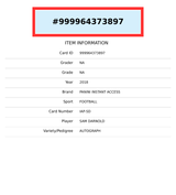 2018 PANINI INSTANT ACCESS SAM DARNOLD AUTO #IAP-SD RC 8 OF 10 999964373897