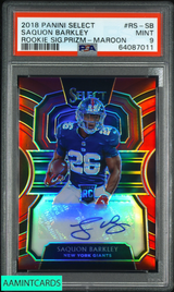 2018 SELECT ROOKIE SIGNATURE PRIZM SAQUON BARKLEY #RSSB MAROON 10 OF 20 RC PSA 9 64087011