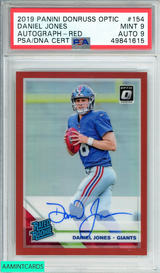 2019 PANINI DONRUSS OPTIC DANIEL JONES #154 AUTO-RED 13 OF 50 RC PSA 9 AUTO 9 49841615