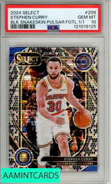 2024 PANINI SELECT STEPHEN CURRY #209 BLACK SNAKESKIN PULSAR FOTL 1 OF 1 PSA 10 121019125