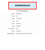 2025 POKEMON JP BLACK BOLT SAR HOLO ZEKROM EX #169 CGC 10 PRISTINE 6099650232