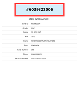 2023 POKEMON SCARLET VIOLET 151 CHARMANDER#168 ILLUS RARE HOLO CGC 10 6039822006