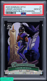 2025 PANINI DONRUSS OPTIC DOWNTOWN LAMAR JACKSON #1 BLACK PANDORA 4 OF 25 PSA 10 149544023