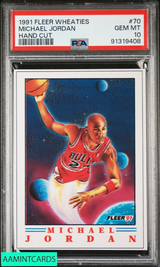 1991 FLEER WHEATIES HAND CUT MICHAEL JORDAN #70 BULLS HOF PSA 10 GEM MT 91319408