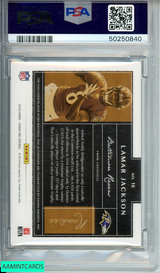 2018 PANINI ONE LAMAR JACKSON #16 PATCH AUTO OF 10-GOLD RC PSA 9 MINT 50250840