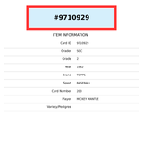 1962 TOPPS MICKEY MANTLE #200 SGC 2 9710929